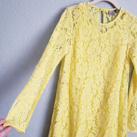 ASOS Yellow Lace Long Sleeve Midi Dress - Picture 4 of 10